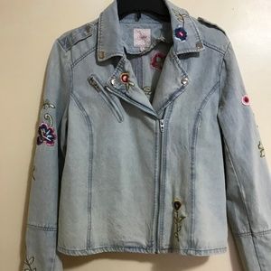 Biker style denim embroidered jacket